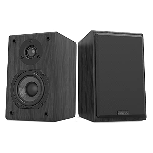 LONPOO LP42 Altavoces HiFi de estantería pasivos de 2 vías (75Wx2 potencia RMS, subwoofer 4", home cinema)