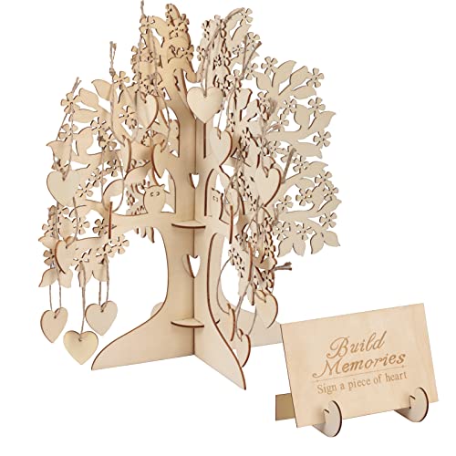 LOOPES Libro de Visitas de Boda Árbol de Deseos para Bodas Madera 3D Guest Book Wedding Tableta Corazón Decoración Mesa Fiesta Cumpleaños Bautizo Aniversario Manualidades Bricolaje DIY.