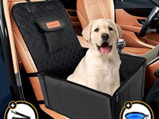 Looxmeer Asiento Coche Perro Pequeño Mediano Impermeable Homologado, Funda Asiento Delantero para Mascotas, Cubre de Perro Lavable Plegable para Viajes, 45x45x55cm, Negro