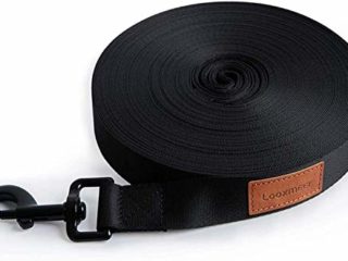 Looxmeer Correa de Adiestramiento para Perros, 5m / 10m / 15m / 20m / 25m / 30m Correa Perro Larga, Cuerda para Perros Manos Libres, Correa Resistente Fuerte para Camping Paseo, Negro
