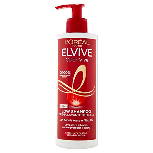 L'Oréal Paris - Champú Elvive Low Shampoo sin espuma ni sulfatos, 400 ml Color Vive