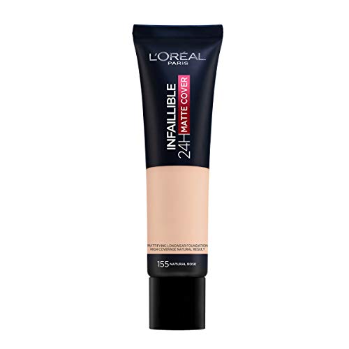 L'Oréal Paris Infaillible 24H Matte Cover Fond de Teint Haute Couvrance Matiifiant/Léger 155 Naturel Rosé 1 Unité