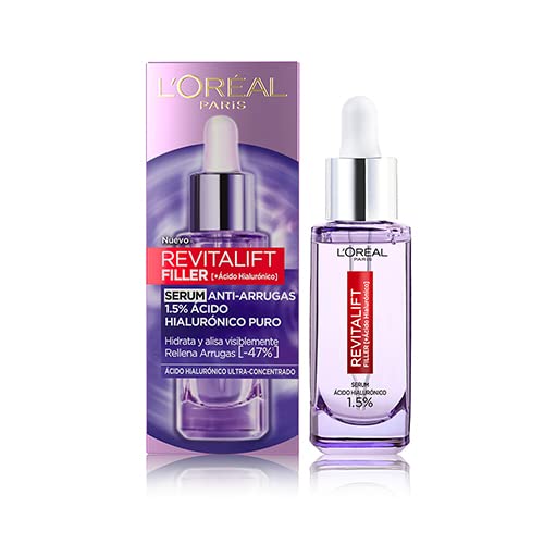 L'Oréal Paris Sérum Antiarrugas con Ácido Hialurónico Puro Revitalift Filler, Hidrata, Recupera Volumen y elasticidad, Textura Ligera, 30 ml