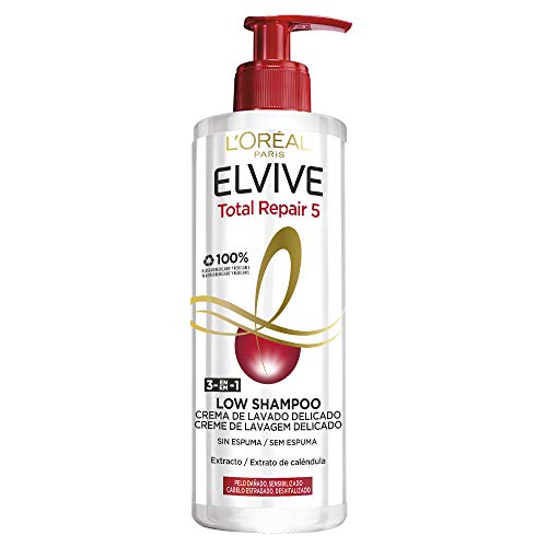 L'Oreal Paris Elvive Total Repair 5 Low Shampoo Champú sin Sulfatos, Para Pelo Dañado y Debilitado, 400 ml