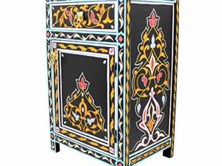 L'Orient Menara Cómoda marroquí de madera maciza negra pintada a mano H 68 cm 1 cajón 1 puerta | Aparador antiguo vintage oriental | Artesanía auténtica de Marrakech