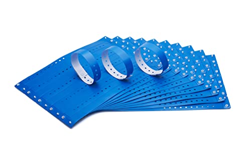 Lote de 100 pulseras de plástico y vinilo para eventos, fiestas y festivales, impermeables, 25 x 1,9 cm (azul)