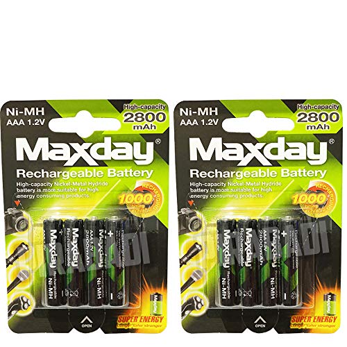 Lote de 8 pilas AAA LR03 1,2 V NI-MH recargables de 2800 mAh | Sustituye las pilas AAA 1,5 V | AAA LR03 LR3 R03 R3 H03 H3 3A | Juguete telemando para coche ETC (AAA 2800 mAh)