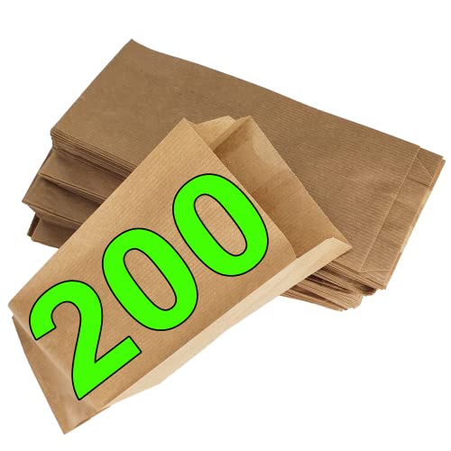 Loxato 200 Bolsas papel kraft marrón - Bolsas de regalos - Bolsas de papel para bocadillos - Bolsas de papel sin asas - Bolsa para llevar desayuno - Bolsas kraft - Bolsas craft papel - 10x5.5x25cm