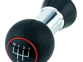 L&P A260-4 - Pomo de palanca de cambio de repuesto contipo de piel PU perforada, con 5 marchas y 12 mm, de color negro y rojo