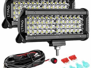 LTPAG 2pcs Focos LED Tractor, 7" 288W 28800LM Faros Trabajo LED 12V-24V Barra LED IP68 Impermeable Luz de Niebla con cable de 300 W, 12 V-48 V, 40 A, 2 unidades, Focos LED Tractor para SUV,ATV,Camión