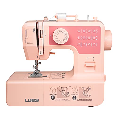 luby Maquina De Coser 12 Puntadas Incorporadas Bricolaje Pequeña, Portátil De Buen Aspecto Rosado