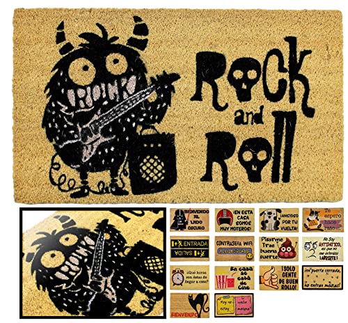 LucaHome - Felpudo de Coco Natural 70x40 con Base Antideslizante, Felpudo de Coco Divertido Rock and Roll,Felpudo Absorbente Entrada casa, Ideal para Puerta Exterior o Pasillo