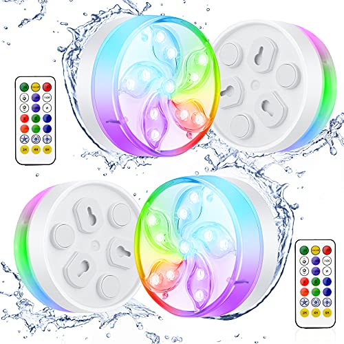 Luces LED Sumergibles, ShinePick 4PCS Piscina Luz LED IP68 Impermeable, con RF Control Remoto y Ventosas, RGB Multicolor Luces, para Estanque, JarróN, Piscina y DecoracióN De Fiestas