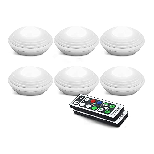 Luces para Gabinetes LED, adhesiva Luz Armario Nocturnas LED Inalámbricas con Dos Remoto, RGB Luces de Armarios Regulables,luces led a pilas para Iluminación de Armarios 6 Packs