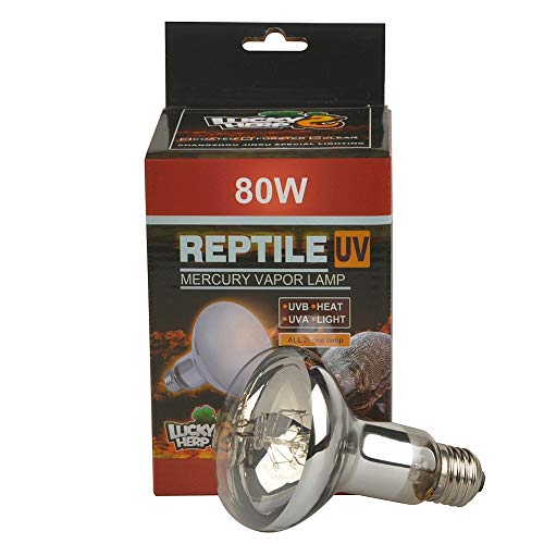 Lucky Herp Bombilla de vapor de mercurio UVA UVB, 80 W, rosca de rosca E27, transparente
