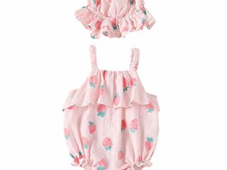 Luckycat Body Infantil para bebés recién Nacidos con Volantes Mamelucos sin Mangas Mono Trajes Ropa Bebe Peleles Patrón de Fresa Monos + Sombrero para Recien Nacido Niña Niño 0-18 Meses Ropa Verano