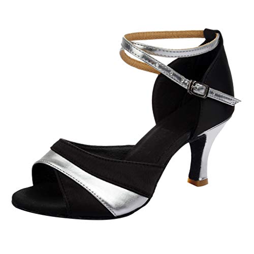 Luckycat Zapatos de tacón Alto de Baile de Salsa Latina para Mujer Rumba Zapatos de Baile de salón de Baile de vals de Vestir 7cm