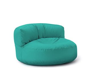 Lumaland Sofá Puff Redondo Grande 320l con Respaldo & Relleno Incluido - Sillón Relax Impermeable para Exterior - Mueble Ideal para Salón, Jardin y Terraza - 90 x 50 cm / Turquesa