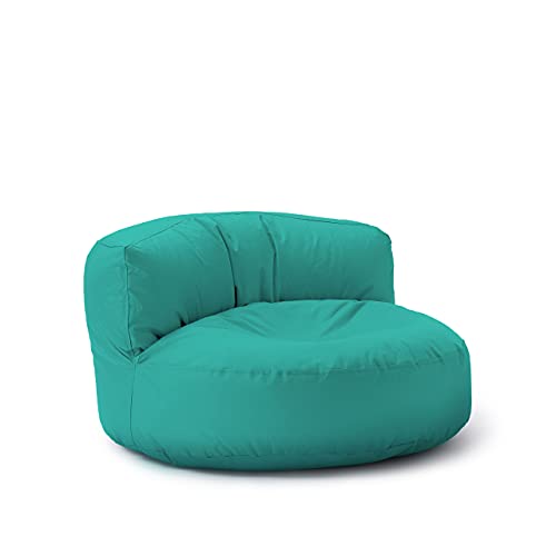 Lumaland Sofá Puff Redondo Grande 320l con Respaldo & Relleno Incluido - Sillón Relax Impermeable para Exterior - Mueble Ideal para Salón, Jardin y Terraza - 90 x 50 cm / Turquesa