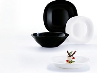 Luminarc Carine Moderne - Vajillas combinadas, Vidrio sodo, Blanco y Negro, 19 Piezas