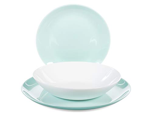 Luminarc Diwali Vajilla de vidrio opal extra resistente para 6 personas, 18 piezas, Turquesa y Blanco