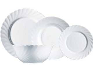 Luminarc Vajilla de Vidrio Opal Extra Resistente para 6 Personas, 19 Piezas, 100% higiénico, con ensaladera, Acero Inoxidable, Blanco