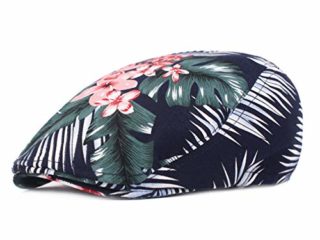 LUOXUEFEI Gorras Planas con Estampado De Flores De Verano para Hombres Y Mujeres, Gorra De Viaje En La Playa, Boina Roja Negra, Sombrero