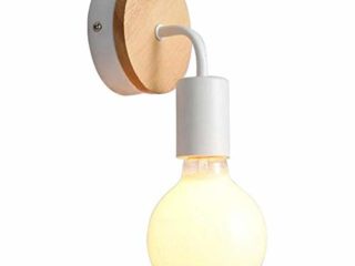 Luxvista 1x Aplique E27 Moderno Nórdico Portalámpara de Pared Redonda Base de Madera de Roble, Encendido Arriba/Abajo, Iluminación Minimalista Decorativa para Interior/Loft/Cama (Sin Bombilla, Blanco)