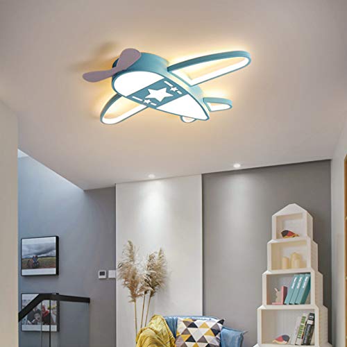 Luz De Techo LED Lámpara De Habitación Niños Lámpara De Techo Regulable Control Remoto Lámpara De Dormitorio Avión De Dibujos Animados Pantalla Acrílico Luces De Techo Sala De Estar Pasillo,Azul,59cm