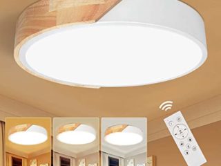 Luz de Techo Regulable con Mando a Distancia, 24W Plafones de Techo Madera Redondo, Lampara de Techo LED Moderna, Plafon LED Techo por Cocina Dormitorio Salón Corredor Oficina, Ø30 * 5cm