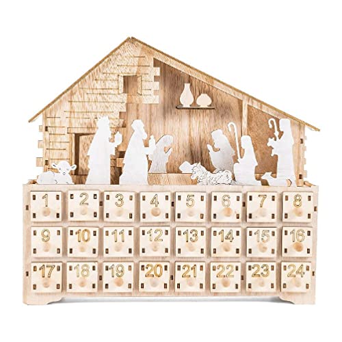 Luz Luz Navidad Adviento Calendario Cuenta regresiva W / 24 Cajones Puertas Ornamento de madera LED Navidad Navidad Party Party Decor Box Adviento con cajones
