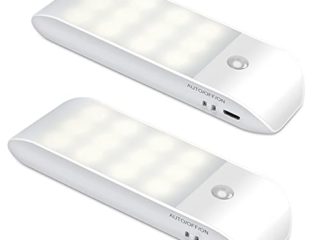 Luz Nocturna, Luces LED Armario con Sensor Movimiento (2 PCs con 24 LED), Lámpara Nocturna Recargable con 3 Modos, Luz Cálida para Armario, Pasillo, Escalera, Sótano, Cocina, Garaje, Gabinete