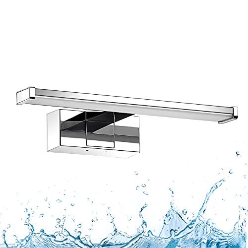 LVWIT Lámpara de Espejo para Baño 30cm de 6W 480LM, Blanco Neutro 4000K, Acero inoxidable IP44, Abrazadera en el Espejo/Gabinete/Pared 300mm, Equivalente a 41W.
