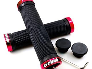 LYCAON Puños para Bicicletas de Montaña Bicicleta Manillar Apretones Doble Cierre Mango para Bicicleta Triciclo Silla de Ruedas MTB BMX (Rojo, General End Caps)