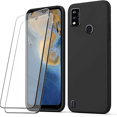 LYJERRY arcasa para ZTE Blade A51 Tapa + 2Pcs Cristal Templado para ZTE Blade A51 Funda Cover Silicona Caja Tapa Caso Case Protector Pantalla Negro