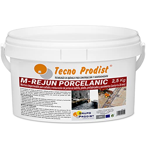 M-REJUN PORCELANIC de Tecno Prodist - (2,5 Kg, Gris) - Mortero para Lechada impermeable azulejos y suelos. Pavimentos cerámicos, ladrillos, piedra, etc. (Junta ancha de 4 a 20mm)