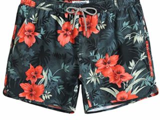 MaaMgic Bañador Hombre de Natación Secado Rápido Interior de Malla 4-Way Stretch Vintage 80s 90s,Flores Rojas Verdes,XXL