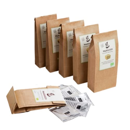 MaBAKER Pack 5x Mezclas de harinas y levadura ecológicas para hacer PAN en panificadora