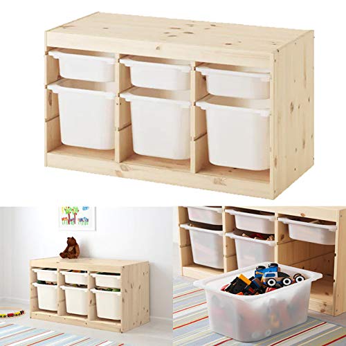 MAC Storage Combination for Childrens Play Cajas de plástico Combinación de almacenamiento con cajas, pino blanco claro de pino, blanco, 94x44x52 cm