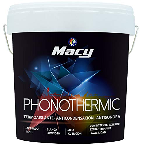 Macy Pintura Phonothermic de Última Tecnología. Termoaislante. Anticondensación. Antisonora. Pintura Para Interior y Exterior. 4 Litros. Color Blanco