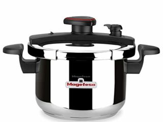 MAGEFESA ASTRA Olla a presión super rápida de fácil uso, acero inoxidable 18/10, apta para todo tipo de cocinas, inducción total.5 sistemas de seguridad, fondo termo difusor IMPACT BONDED BOTTOM. (4L)