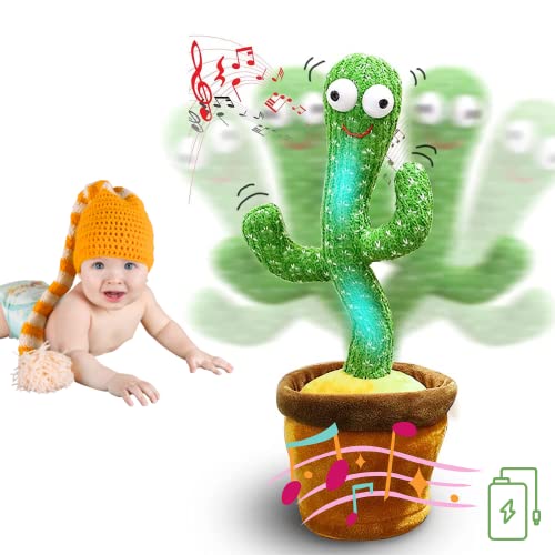 MAGIC SELECT Cactus Bailarín con Movimiento Electrónico, Luces y 120 Canciones. Juguete de Peluche Que Baila para Aprender Idiomas y Ritmo. Carga USB Cable y Batería Incluidos.