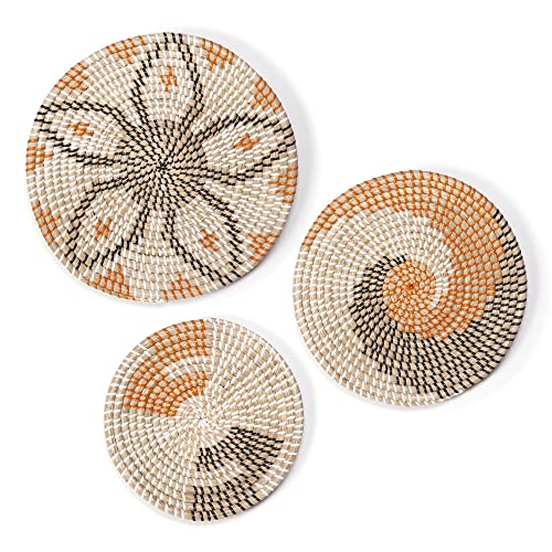 Magilot - Decoracion Pared - Decoracion Hogar Habitacion Baño Cocina - Adornos Pared para Salon Modernos - Bandejas Decorativas - Pack 3 Cestas de Mimbre Decorativas Colgantes Hechas a Mano