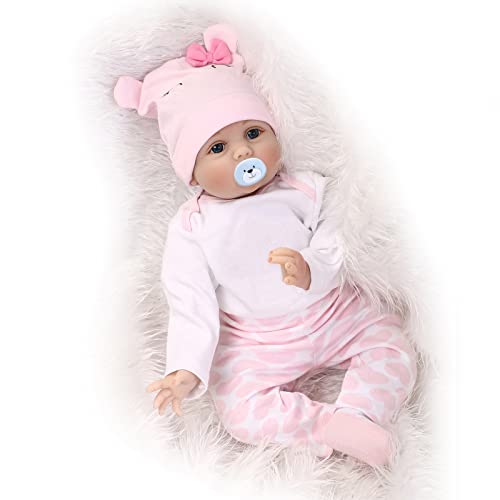 MAIDE DOLL Reborn Muñecas de bebé de Vinilo de Silicona Suave Realista Recién Panda Coat Negro Zapatos de Pantalones Nacido para niños Mayores de 3 años Juguete-55CM