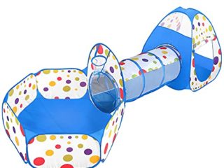 MAIKEHIGH Tienda Campaña Infantil, 3 en 1 Plegable Pop-up Piscina de Bolas con Tunel para Regalo de Cumpleaños para Niños Niñas en el Exterior Azul (Pelota No Incluida)