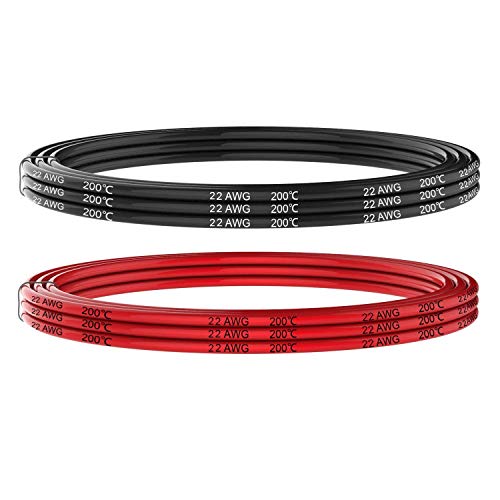 MakerStack Cable de Silicona de Calibre 22, 8.2 pies en Negro y 8.2 pies en Rojo, de Baja impedancia Suave y Flexible, Cable de Silicona 22 AWG para el Coche RC, Drone, batería de avión, etc