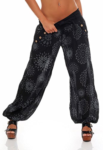 Malito Harem Pantalón con Veraniego Print Boyfriend Aladin Bombacho Sudadera Baggy Yoga 3481 Mujer Talla Única (Negro)