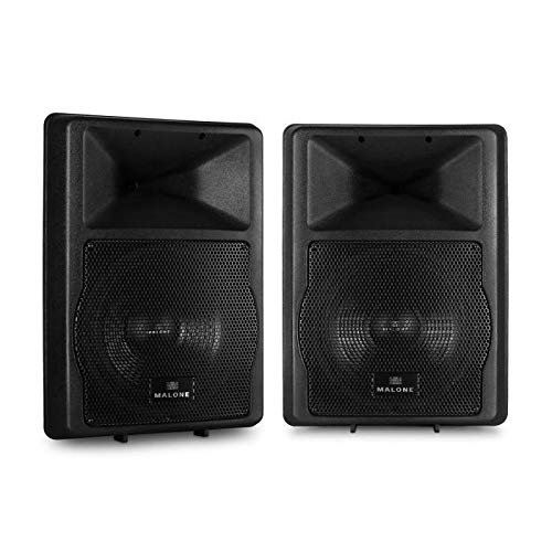 Malone PW-EV-12A - Par de Altavoces PA , Potencia 1100 W RMS, 2200 W máx. , subwoofer 12" , Ecualizador 5 Bandas , Apto Trípode , Negro
