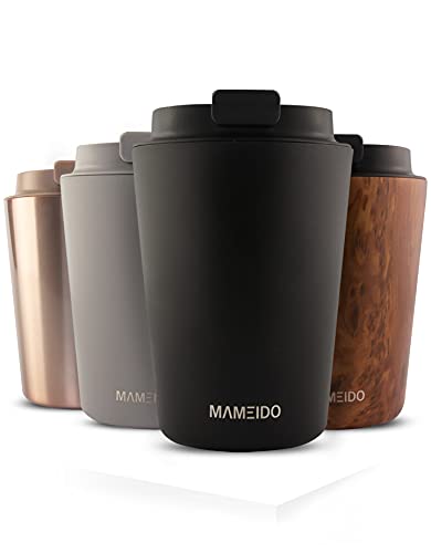 MAMEIDO Taza termica 350ml Rich Black - Termo café para llevar acero inox sin BPA, Antigoteo, Vaso termico café y té, hermético para bebidas frías y calientes