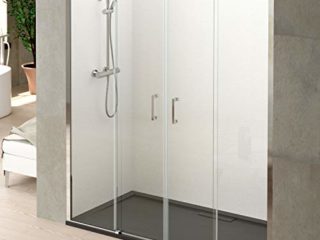 Mamparas de Ducha FRONTAL corredera 2 Fijos y 2 Puertas - EstiloBaño© CALGARY - ANTICAL INCLUIDO - TRANSPARENTE - 4 hojas cristal templado - ANCHO 180 cm (intervalo 177,5-181,5) + OTRAS medidas